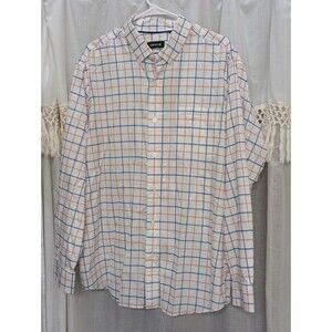 Orvis Men's Extra Large White Casual Button Down Preppy Blue Red Long Sleeve